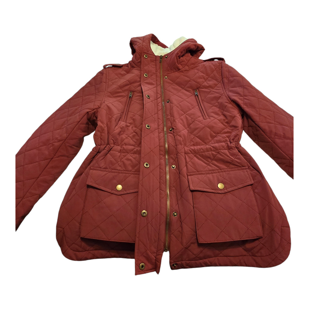 Eden Society Coat Womens Size Small Burgundy Quilted Sherpa Lined Hooded Warm - Picture 10 of 15